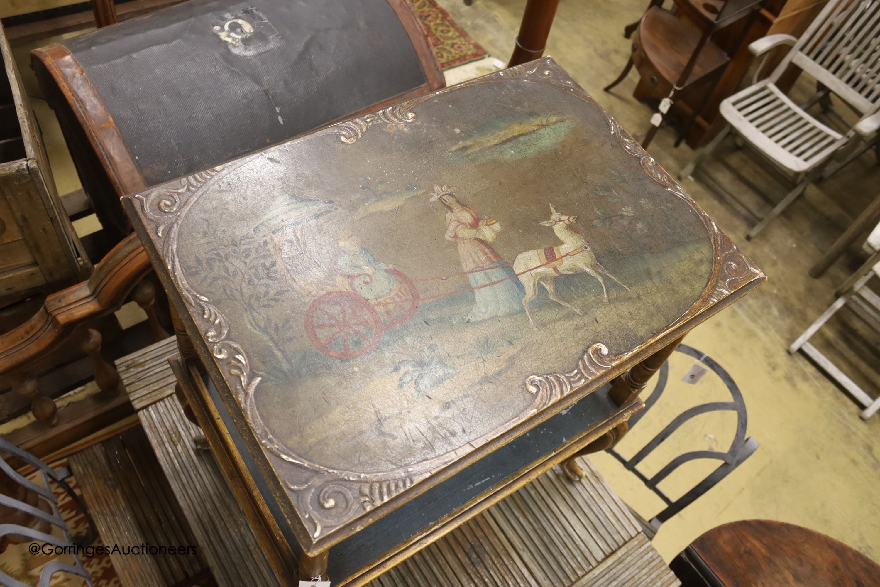 An early 20th century painted two tier occasional table, width 60cm, depth 44cm, height 70cm